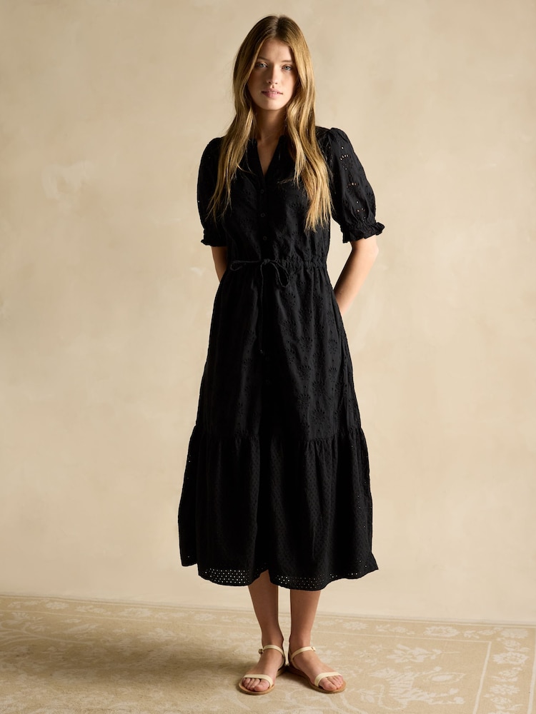 Schwarz - Joules Juliana 100% Cotton Broderie Midi Dress - Bild 1 von 7 Schwarz - Joules Juliana 100% Cotton Broderie Midi Dress - Bild 1 von 7