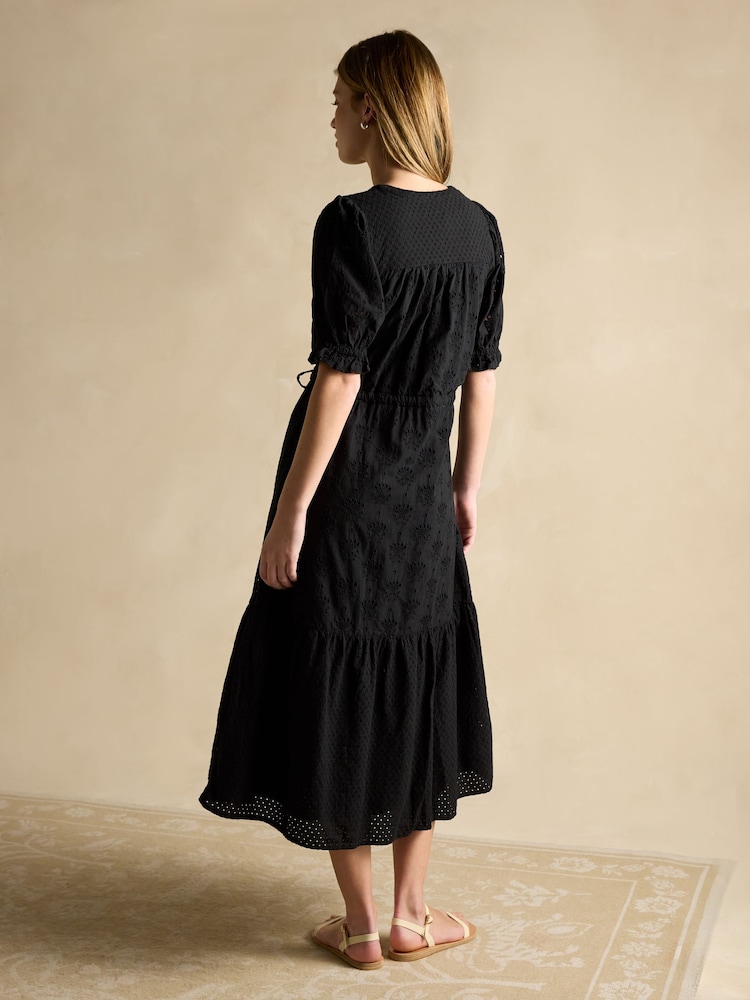 Schwarz - Joules Juliana 100% Cotton Broderie Midi Dress - Bild 2 von 7 Schwarz - Joules Juliana 100% Cotton Broderie Midi Dress - Bild 2 von 7