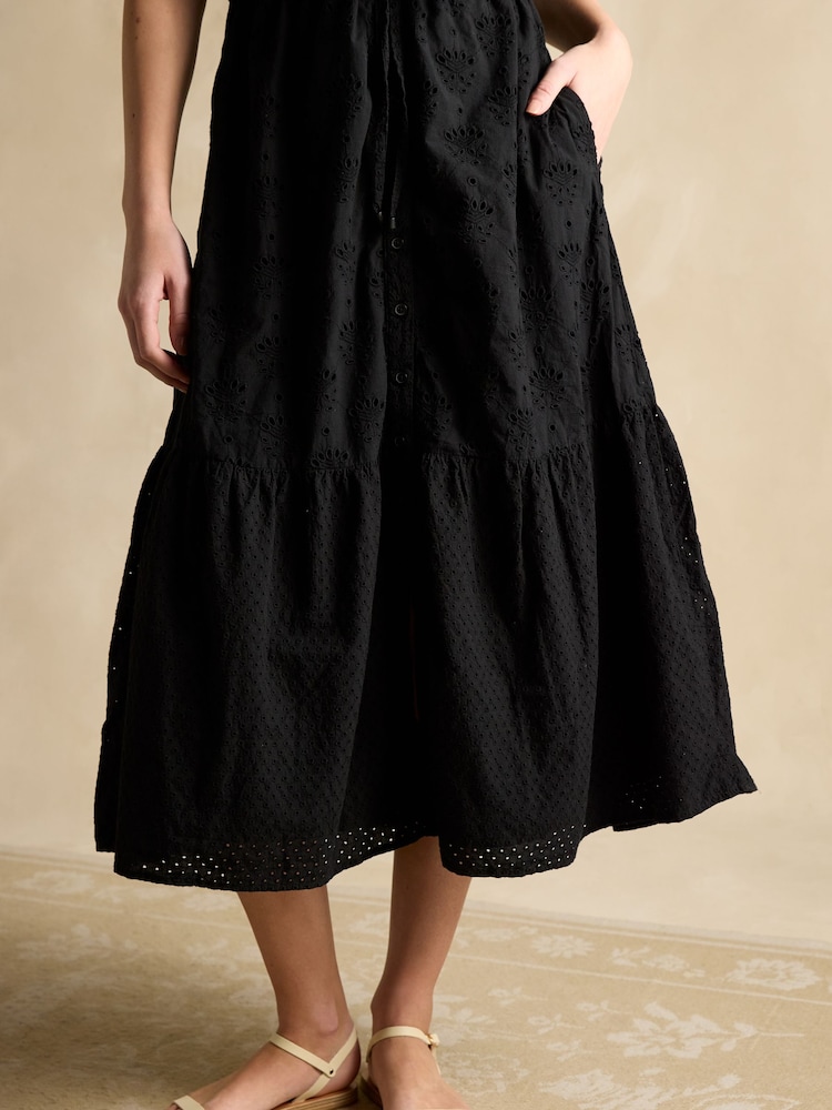 Joules Juliana 100% Cotton Black Broderie Midi Dress - Image 4 of 7