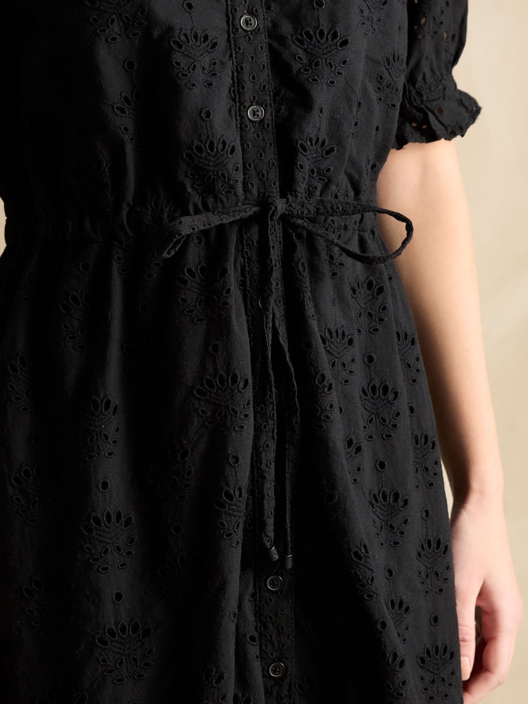 Joules Juliana 100% Cotton Black Broderie Midi Dress - Image 5 of 7