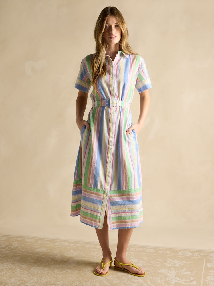 Joules Carrie Multi Stripe Linen & Cotton Shirt Dress - Image 1 of 7