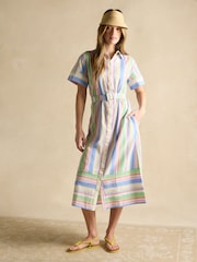 Joules Carrie Multi Stripe Linen & Cotton Shirt Dress - Image 3 of 7