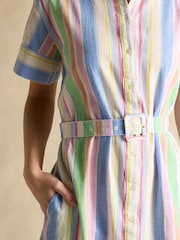 Joules Carrie Multi Stripe Linen & Cotton Shirt Dress - Image 6 of 7