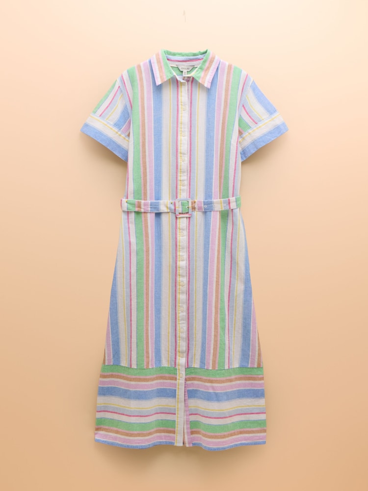 Joules Carrie Multi Stripe Linen & Cotton Shirt Dress - Image 7 of 7