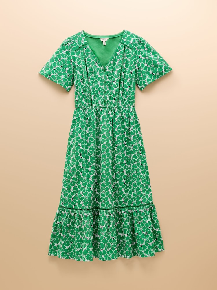 Joules Harriet Green/White Broderie Midi Dress - Image 1 of 1