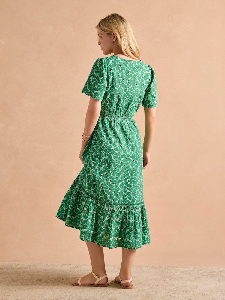 Joules Harriet Green/White Broderie Midi Dress - Image 2 of 6