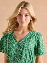 Joules Harriet Green/White Broderie Midi Dress - Image 3 of 6
