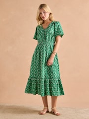 Joules Harriet Green/White Broderie Midi Dress - Image 4 of 6