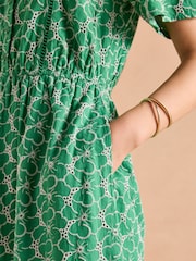 Joules Harriet Green/White Broderie Midi Dress - Image 6 of 6