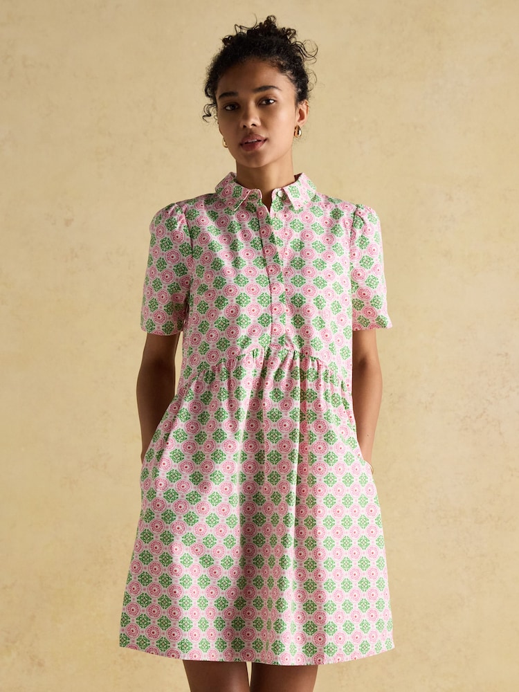 Joules Martha Pink/Green Short Shirt Dress - Image 1 of 8