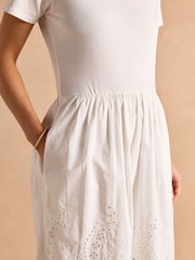 Joules Reid White Cotton Broderie Dress - Image 4 of 6