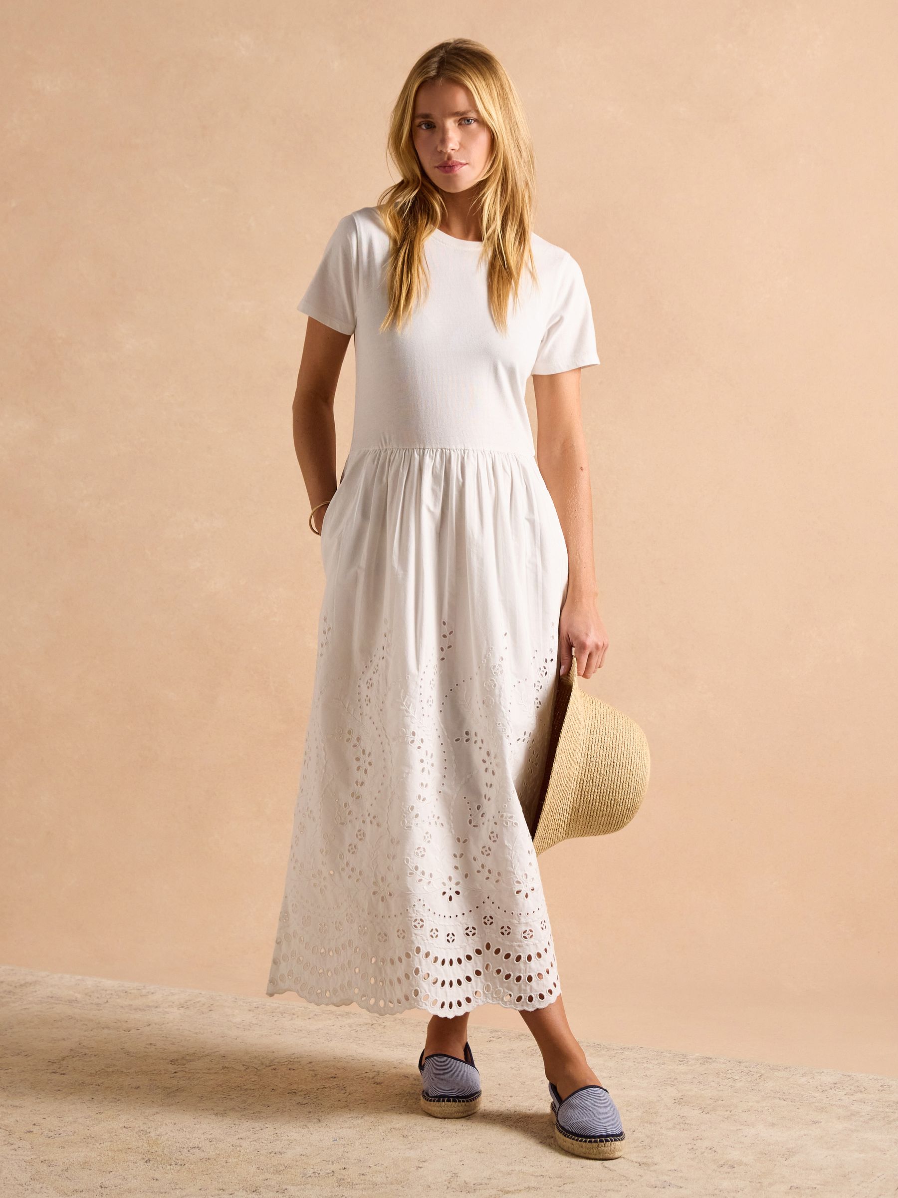 Buy Joules Reid White Cotton Broderie Midi Dress from the Next UK