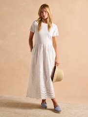Joules Reid White Cotton Broderie Dress - Image 6 of 6