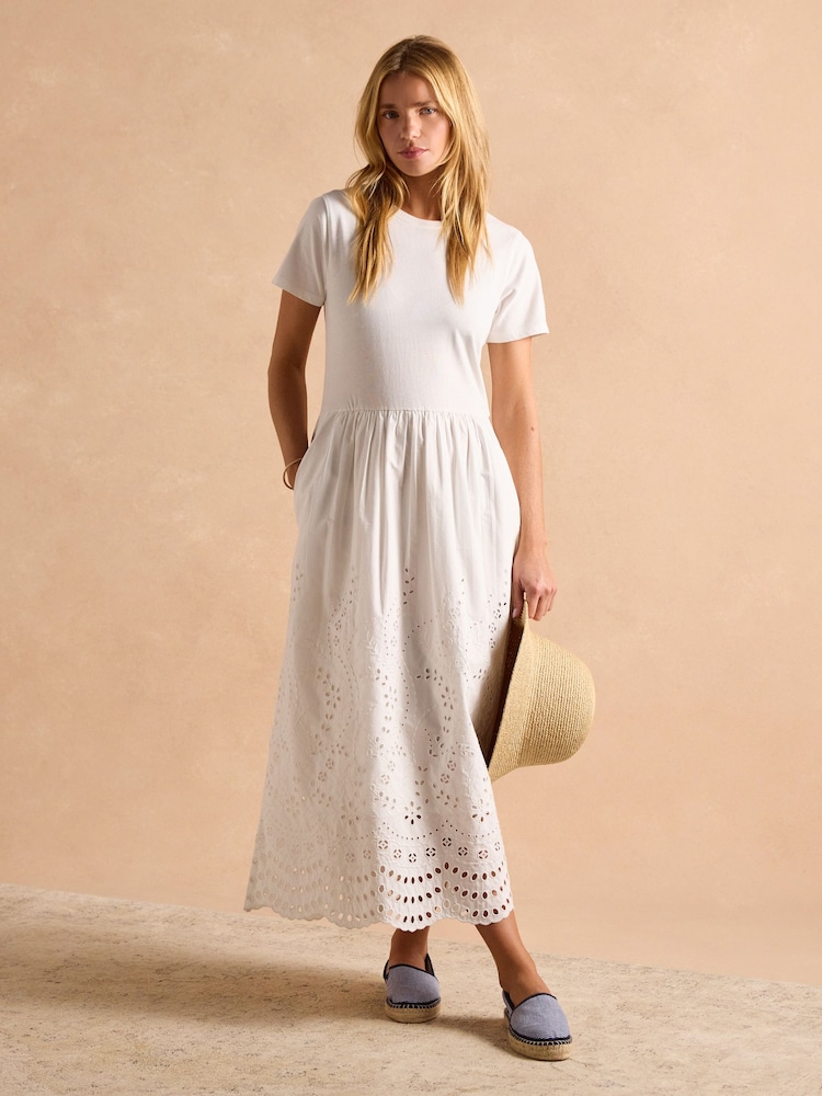 Joules Reid White Cotton Broderie Dress - Image 6 of 6