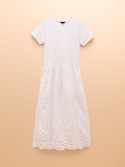 Joules Reid White Cotton Broderie Midi Dress - Image 7 of 7