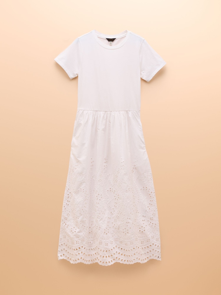 Joules Reid White Cotton Broderie Midi Dress - Image 7 of 7