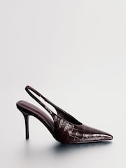Reiss Burgundy Connie Leather Croc-Effect Slingback Mid-Heel Court Shoes - Image 1 of 4