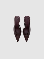 Reiss Burgundy Connie Leather Croc-Effect Slingback Mid-Heel Court Shoes - Image 2 of 4
