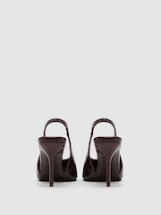 Reiss Burgundy Connie Leather Croc-Effect Slingback Mid-Heel Court Shoes - Image 3 of 4