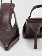 Reiss Burgundy Connie Leather Croc-Effect Slingback Mid-Heel Court Shoes - Image 4 of 4