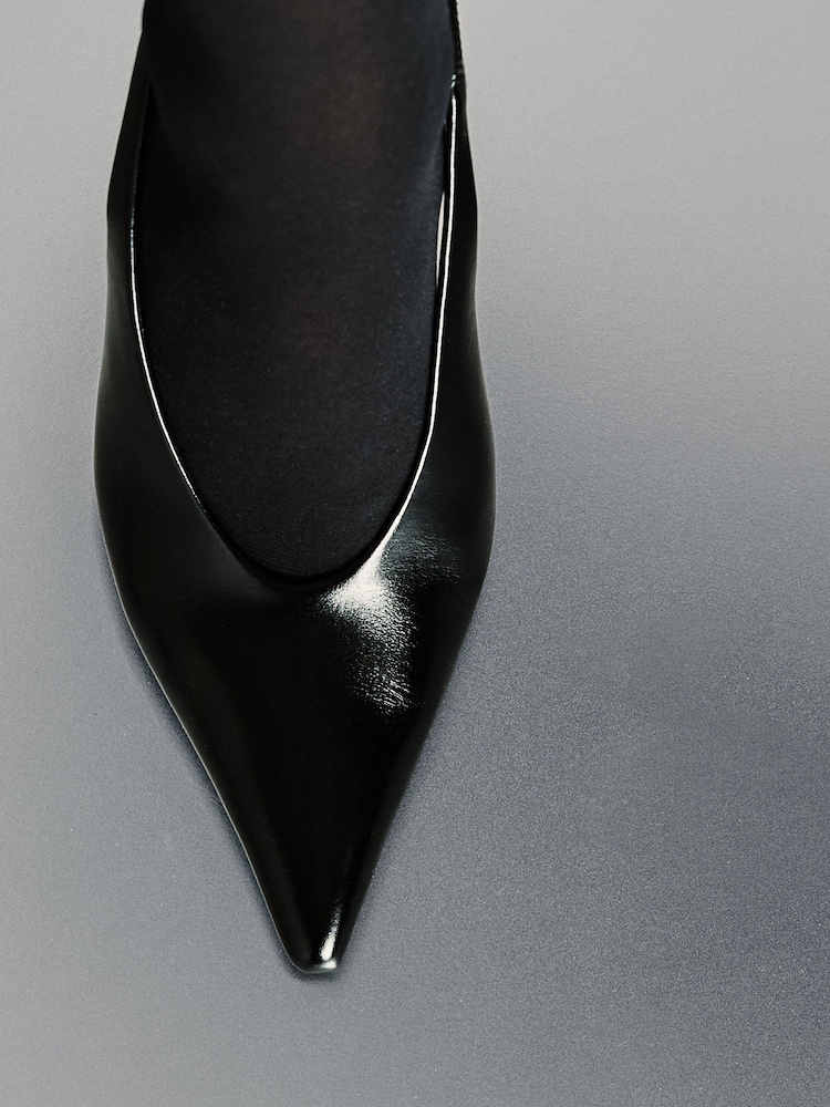 Reiss Black Connie Leather Slingback High-Heel Court Shoes - Image 1 of 7 Reiss Black Connie Leather Slingback High-Heel Court Shoes - Image 1 of 7