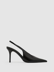 Reiss Black Connie Leather Slingback High-Heel Court Shoes - Image 3 of 7