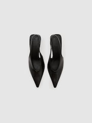 Reiss Black Connie Leather Slingback High-Heel Court Shoes - Image 4 of 7
