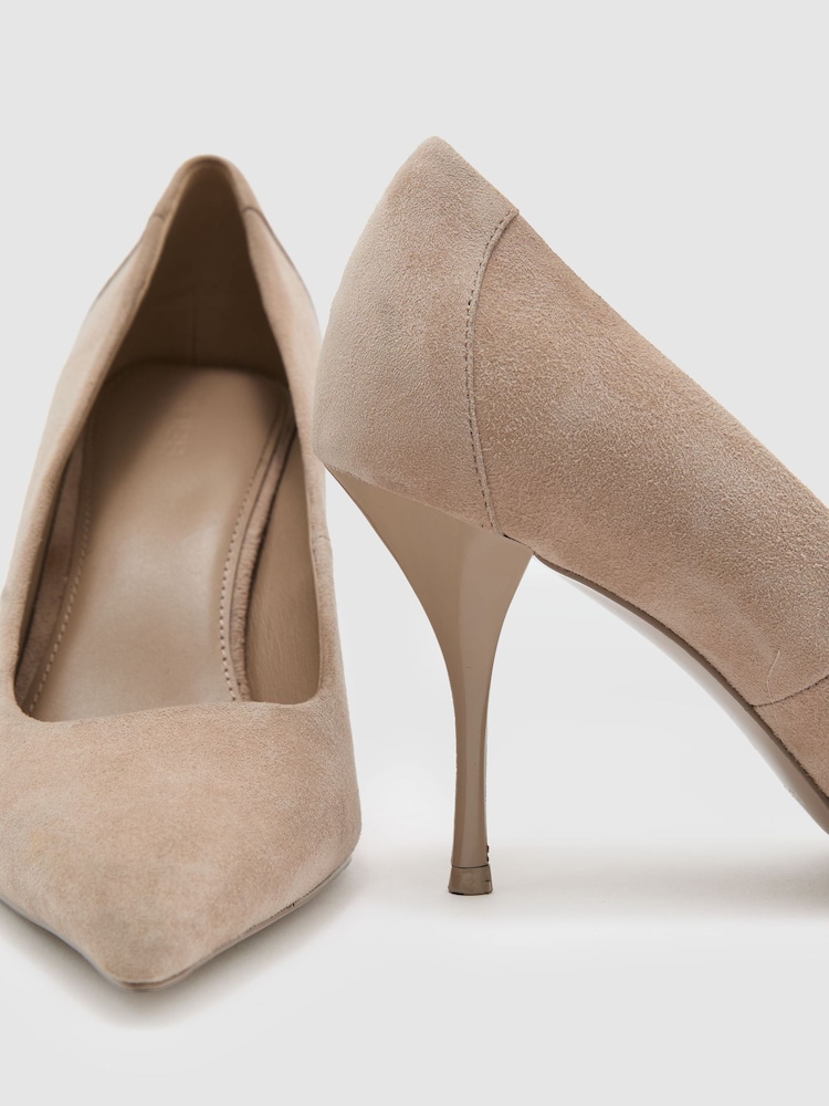 밝은 회갈색 - Reiss Tilly Suede Pointed-Toe Mid-Heel Court Shoes - 5의 이미지 5
