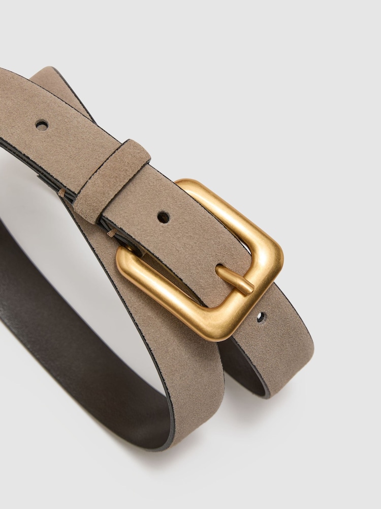 Reiss Grey Beatrice Suede Square-Buckle Belt - Image 5 of 5