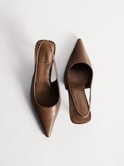 Reiss Tan Camilla Leather Slingback Mid-Heel Court Shoes - Image 1 of 7