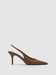 Reiss Tan Camilla Leather Slingback Mid-Heel Court Shoes - Image 3 of 7