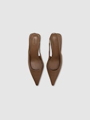 Reiss Tan Camilla Leather Slingback Mid-Heel Court Shoes - Image 4 of 7
