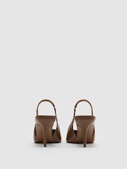 Reiss Tan Camilla Leather Slingback Mid-Heel Court Shoes - Image 6 of 7