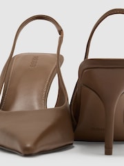 Reiss Tan Camilla Leather Slingback Mid-Heel Court Shoes - Image 7 of 7