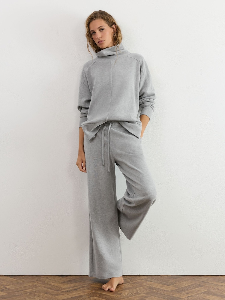 Grey Marl - Reiss Hattie Cotton-Blend Wide-Leg Drawstring Joggers - Bilde 1 av 6