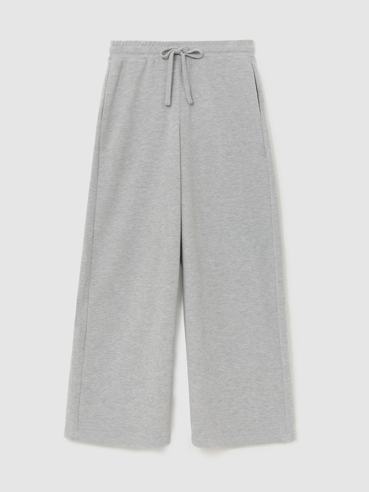 Grey Marl - Reiss Hattie Cotton-Blend Wide-Leg Drawstring Joggers - Bilde 2 av 6