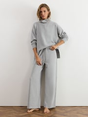 Grey Marl - Reiss Hattie Cotton-Blend Wide-Leg Drawstring Joggers - Bilde 5 av 6