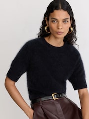 Reiss Black Beatrice Suede Square-Buckle Belt - Image 1 of 5