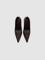 Reiss Chocolate Taylor Patent Leather Pointed-Toe Stiletto Court Shoes - Image 4 of 7