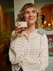 FatFace Cream Fern 100% Cotton Embroidered Blouse - Image 1 of 7