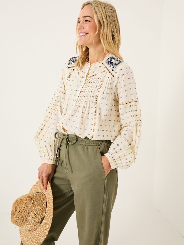 FatFace Cream Fern 100% Cotton Embroidered Blouse - Image 2 of 7
