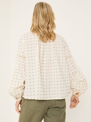 FatFace Cream Fern 100% Cotton Embroidered Blouse - Image 3 of 7