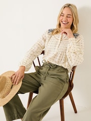 FatFace Cream Fern 100% Cotton Embroidered Blouse - Image 4 of 7