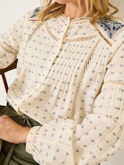 FatFace Cream Fern 100% Cotton Embroidered Blouse - Image 5 of 7