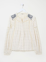 FatFace Cream Fern 100% Cotton Embroidered Blouse - Image 6 of 7