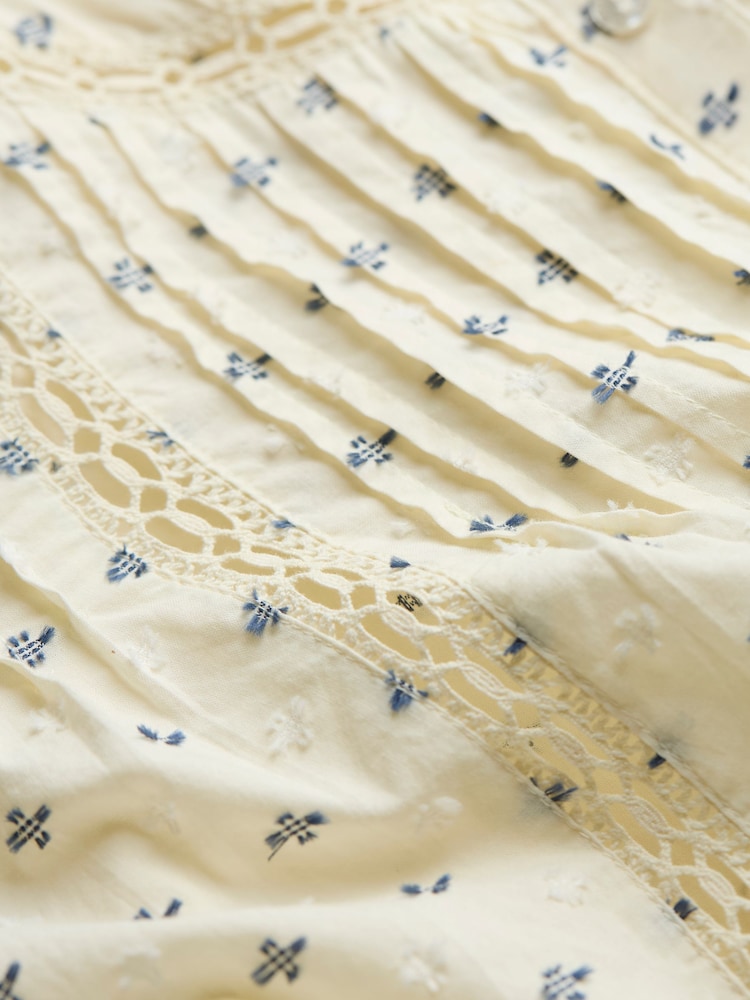FatFace Cream Fern 100% Cotton Embroidered Blouse - Image 7 of 7