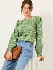FatFace Light Green Jili 100% Cotton Embroidered Blouse - Image 1 of 8