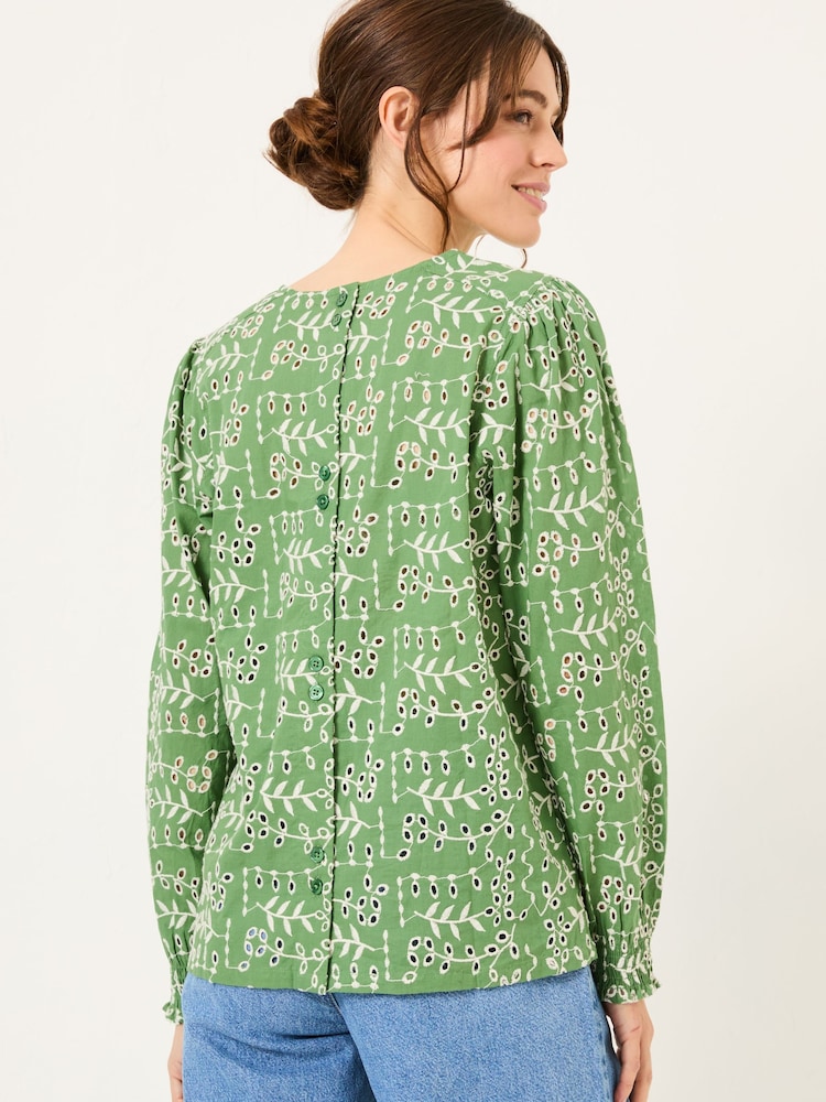 FatFace Light Green Jili 100% Cotton Embroidered Blouse - Image 2 of 8