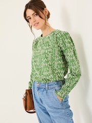 FatFace Light Green Jili 100% Cotton Embroidered Blouse - Image 3 of 8