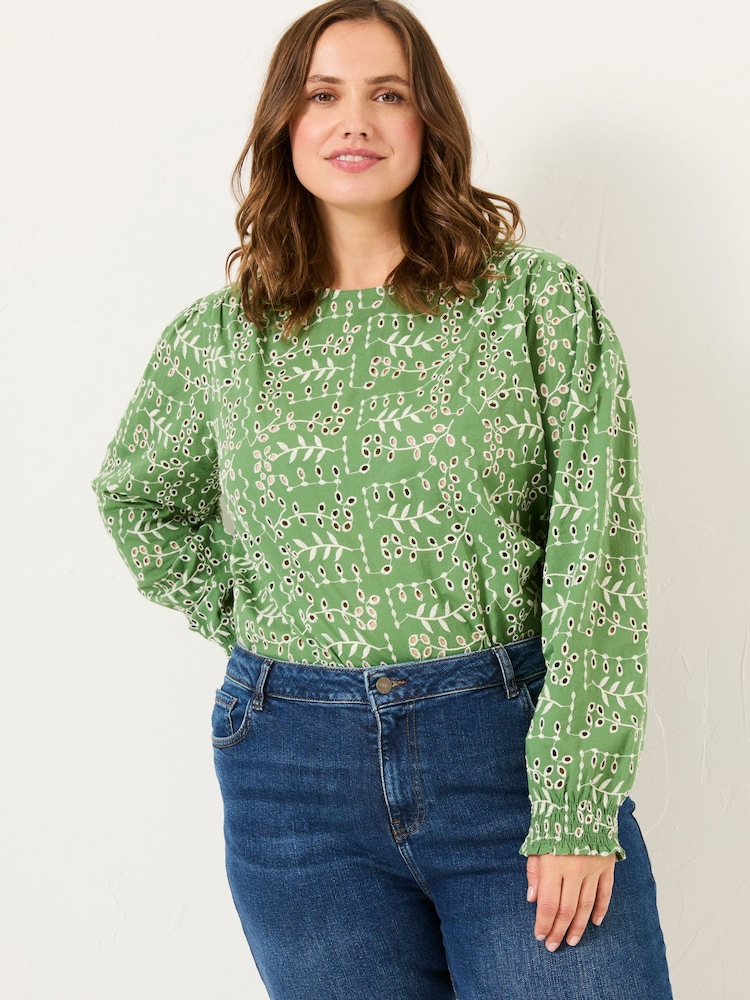 FatFace Light Green Jili 100% Cotton Embroidered Blouse - Image 4 of 8